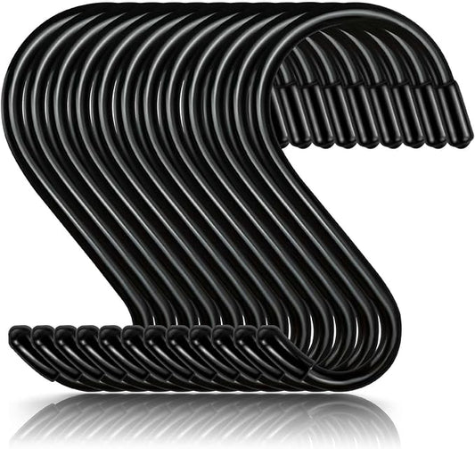 12 Pack 4 Inch S Hooks for Hanging Plants,Heavy Duty S Hook Vinyl Coated Non Slip Clothes Black S Hooks Pot Rack Closet Hooks for Hanging Plants, Clothes, Kitchen Utensil, Pots, Pans, Bags