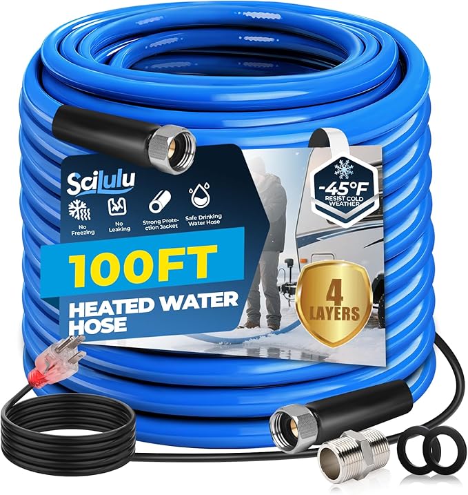 100FT Heated Water Hose for RV, Freeze Protection to -45°F, Lead-Free & BPA-Free, Safe Drinking Water for Campers, Gardening, Livestock, Home Use