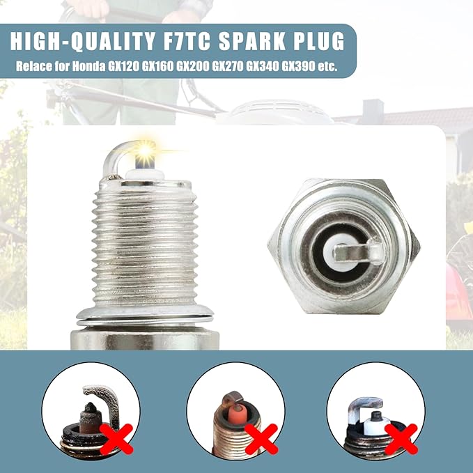 3Pcs F7TC Spark Plug Compatible with Honda GX120 GX160 GX200 GX240 GX270 GX340 GX390 4-Stroke Engine Generator Mower Water Pump Tiller Mini Bike Go Kart Sparkplugs