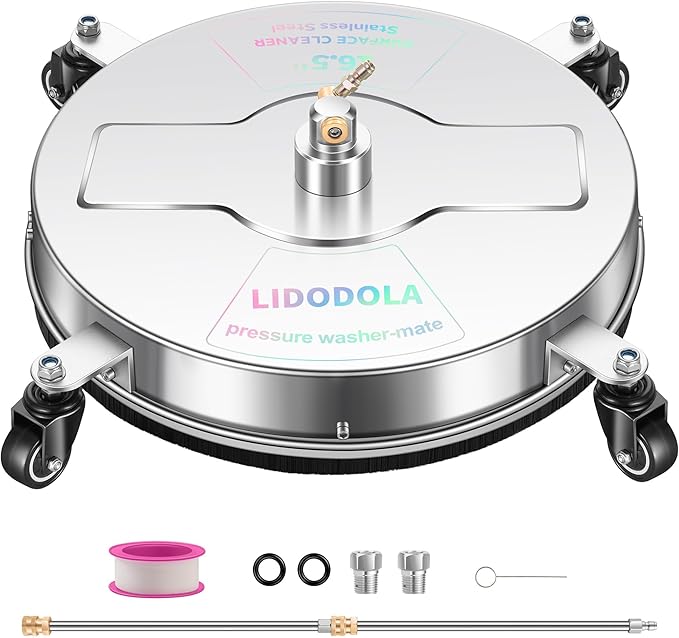 16.5" Pressure Washer Surface Cleaner with 4 Wheels - Stainless Steel Surface Cleaner for Pressure Washer Attachment for Concrete, Driveway, Patio, Sidewalk, Deck and Daily Washing - PWS16.5