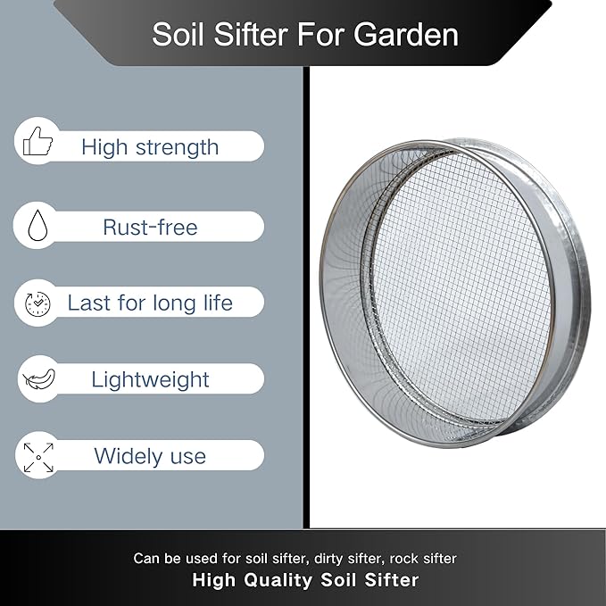 Garden Soil Sifter -10" Sifting Pan-Sieve for Sand Rocks Dirt Compost (3/8”Mesh Screen)
