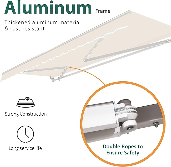 MCombo 9.9x7.8 Feet Manual Retractable Patio Door Window Awning Sunshade Shelter Outdoor Canopy, 0810 (Beige, 9.9'(L) x 7.8'(W))