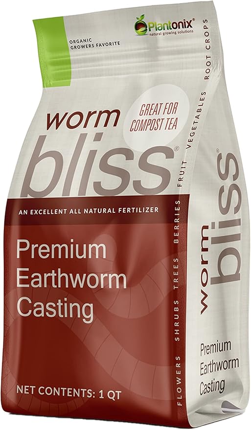 Worm Bliss (1 Qt) - Organic Worm Castings for Plants & Gardening - OMRI-Listed Earthworm Castings for Plants, Vegetables, Flowers, & Potting Soil - Organic Garden Fertilizer Rich in Nutrients