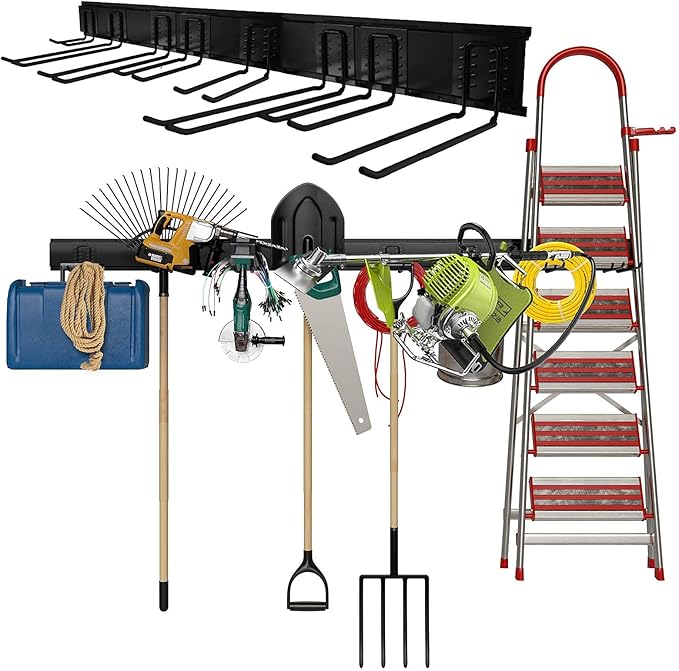TORACK Tool Storage Rack, Heavy Duty Steel Garage Wall Mount Garden Tool Organizer for Ladders, Chairs, Shovels, Broom, Power tools (8-Pack 5.7"-11" Mixed Hooks, up to 800 lbs)