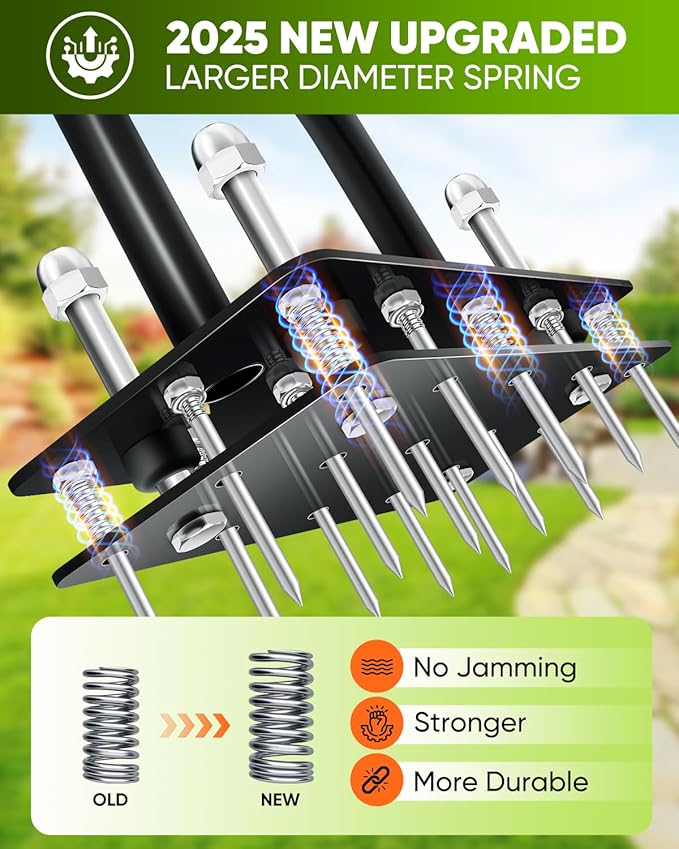 Saker Lawn Aerator Tool, Lawn Aerator with 15 Iron Spikes, Automatic Leaf and Dirt Cleaning with Spring-Loaded Design, Metal Manual Aerator for Loosening Soil Aerating Patio, Yard, Garden Orange