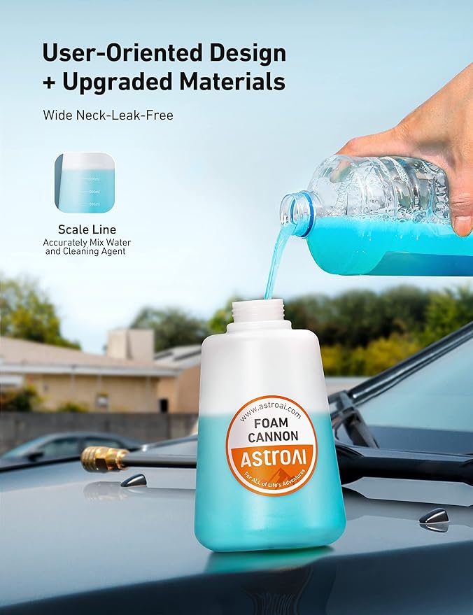 AstroAI Foam Cannon Heavy Duty Car Foam Blaster Wide Metal Neck Bottle Adjustable Snow Foam Lance for Pressure Washer with 1/4" Quick Connector and 1.5 L Bottle,not Used with Garden Hose