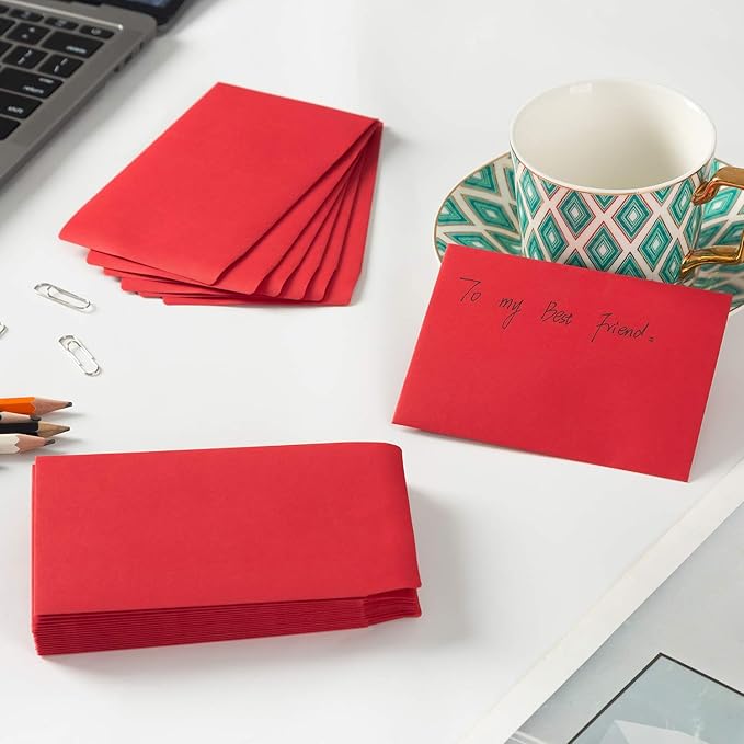 100 Pack Small Coin Envelopes Self-Adhesive Kraft Paper Seed Envelopes Mini Parts Small Items Stamps Storage Packets Envelopes for Garden, Office or Wedding Gift (Red, 2.25×3.5 inch)