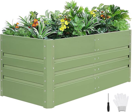 1MORE Raised Garden Bed -Galvanized Planter Box for Outdoor Gardening and Planting, Ideal for Vegetables and Plants.Green-1Pcak