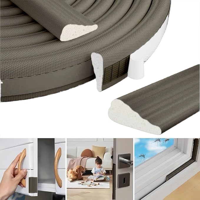 Wedge-Shape Window Weather Stripping Door Seal, 118” Foam Winter Insulation Strip for Exterior Front Door Frame Window Soundproofing Noise Cancelling Window Inserts, Brown