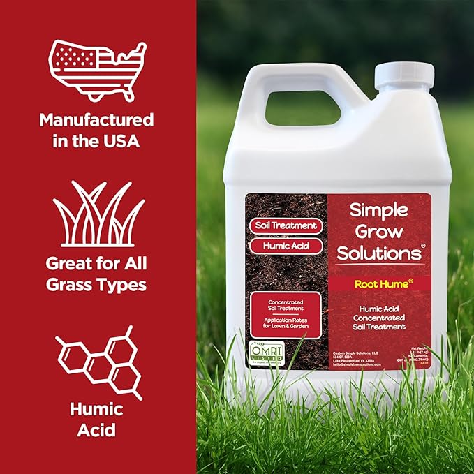 Root Hume- Simple Grow Solutions - Concentrated Humic - Liquid Carbon - Simple Grow Solutions- Natural Lawn & Garden Treatment - Plant Food Enhancer- Turf Grass Soil Conditioner (64 Ounce)