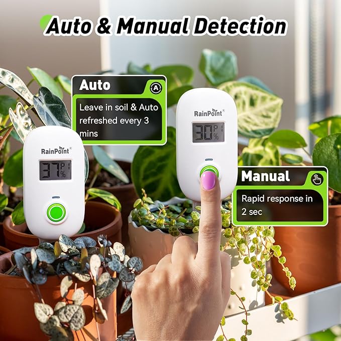 RAINPOINT Smart Digital Wireless Plant Moisture Meter Houseplant Indoor,WiFi Hub Needed,Capacitive Probe,Leave-in Soil Hygrometer Sensor,Real-time Monitor Outdoor Greenhouse Gardening(Two-Pack Set)