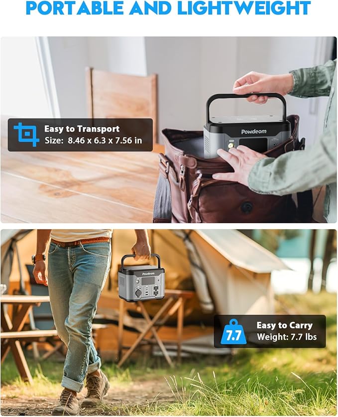 300W Portable Power Station, Powdeom 296Wh Power Bank with AC Outlet, Solar Generator Laptop Charger, Battery Backup Power Supply for Camping, Outdoors, Home Emergency Outage