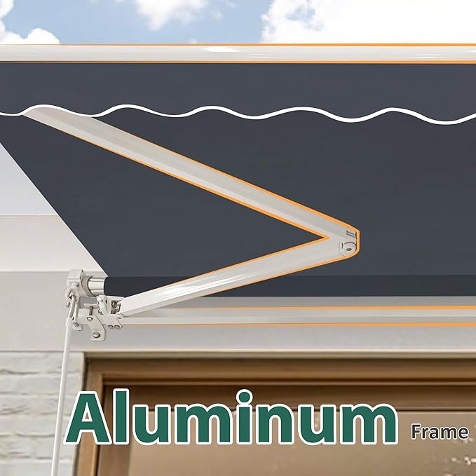 MCombo 13.2x7.8 Feet Manual Retractable Patio Door Window Awning Sunshade Shelter Outdoor Canopy,1308 (Grey, 13.2'(L) x 7.8'(W))