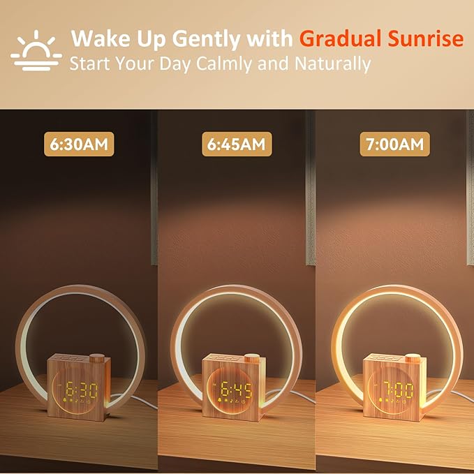 Sunrise Alarm Clock with Sound Machine: White Noise Machine for Heavy Sleepers, 12 Light Colors 30 Sleep Sounds 20 Brightness 32 Volume - Wake up Light with Touch Control for Bedrooms and Better Sleep