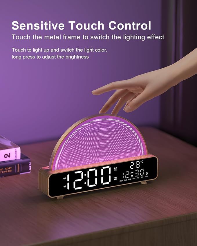 Sunrise Alarm Clock Wake Up Light with Sunrise Simulation White Noise Machine Touch Control Bedside Lamps Colors Atmosphere Lamp 30/60/90 Sleep Timer 13 Nature Sounds