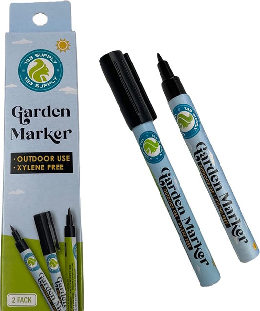 2 Pack Garden Marker Pen Permanent Markers Black (UV Fade Resistant Marker Pens for Plant Markers Garden Markers Waterproof Pen Black Markers Outdoor Marker for Garden Plant Labels 0.8mm)