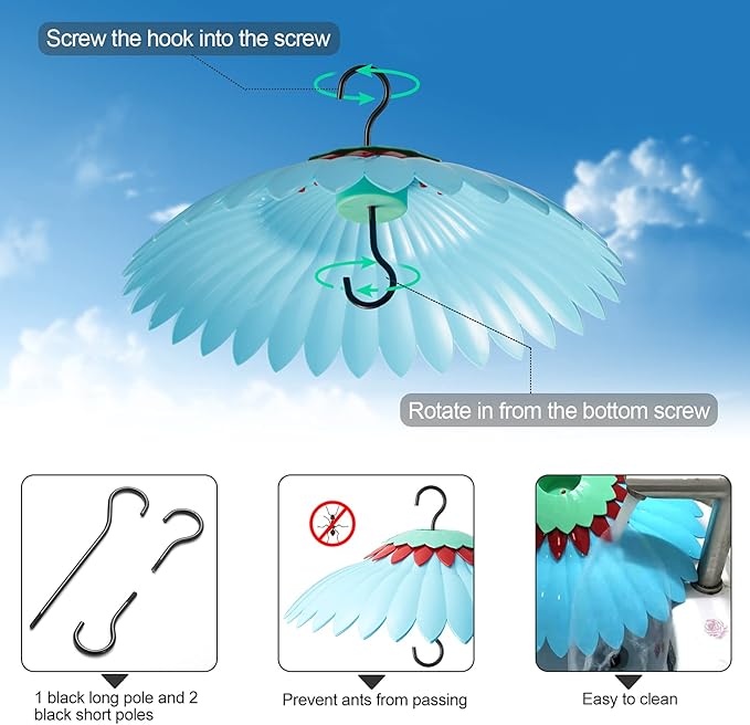 Squirrel Baffle,Hang from Bird Feeders for Outdoors Squirrel Proof, Protect Feed Green Dome Attract Hummingbirds, Moat Proof, Easy to Clean-14inch(Blue)