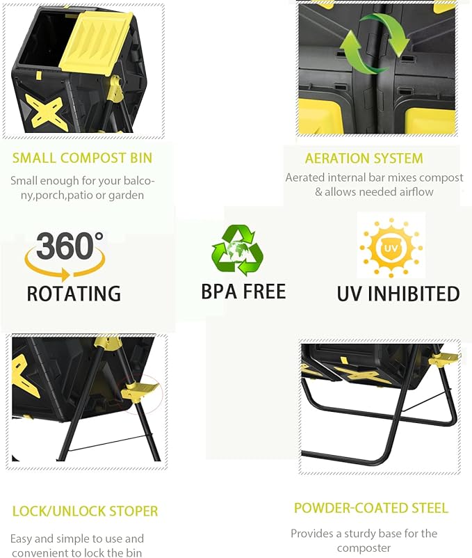 18.5 Gal Tumbling Compost Bin from BPA Free Material - Outdoor Single Rotating Chamber Composters，with Easy-Turn, Fast-Working System for Garden/Patio