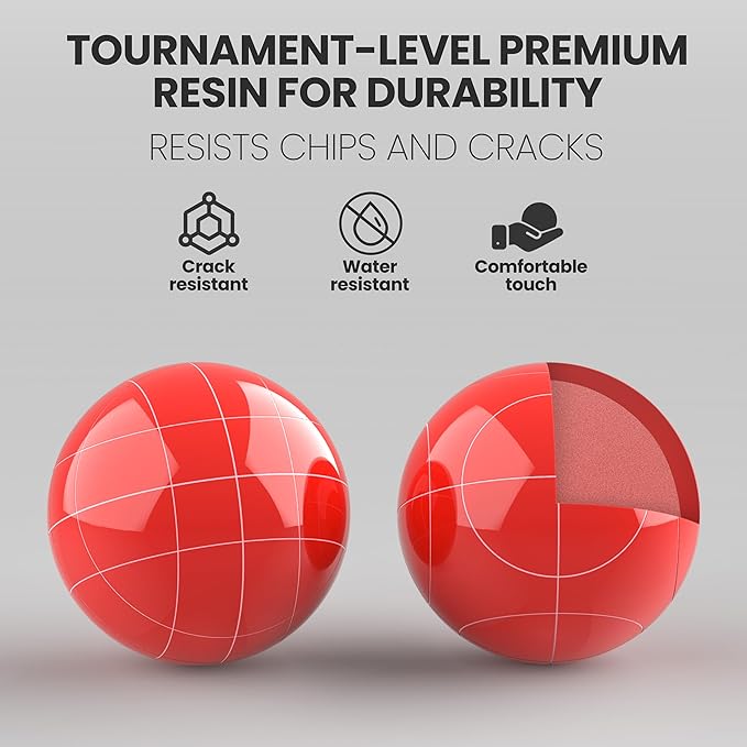 100mm Bocce Ball Set Regulation Size and Weight for Lawn, Beach Bocci Game for 2-8 Players (Green and Red)