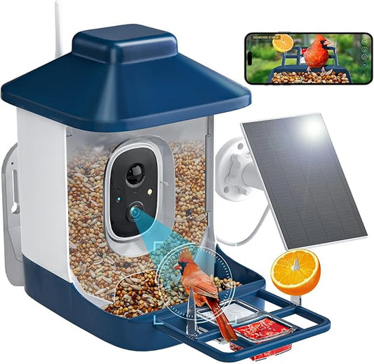 Bird Feeder with Camera, 1 Year Free AI Bird Feeders for Outdoors, Solar Powered, 2.4Ghz WiFi, Full HD Live Video, Nstant Arrival Alerts - Best Gifts for Bi rd Lovers