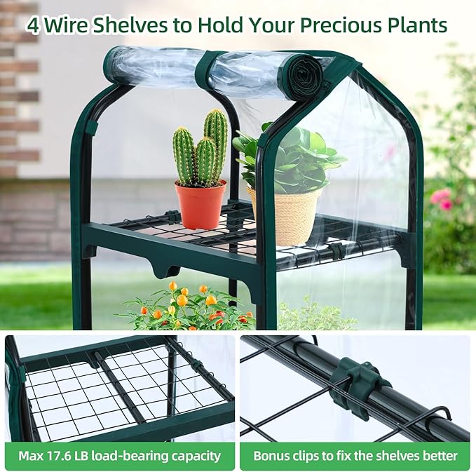 Ohuhu Mini Greenhouse for Indoor Outdoor, Small Plastic Plant Green House with Locking Wheels Portable Greenhouses with Durable Cover for Seedling, Ideal Gardening Gifts for Women Men Transparent