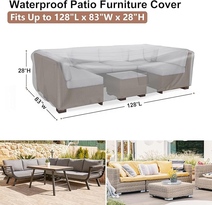Patio Furniture Covers, Heavy Duty Outdoor Furniture Cover Waterproof, Sectional Sofa Set Covers Table and Chair Set Cover, 128"L×83"W×28"H