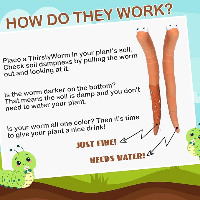 12 Pcs Water Sensor Ceramic Worm The Potting Shed Worm Water Sensor Plant Decoration Moisture Monitor Gardening Houseplant Humidity Meter Fun Gardening Gift for Christmas Stocking Stuffers