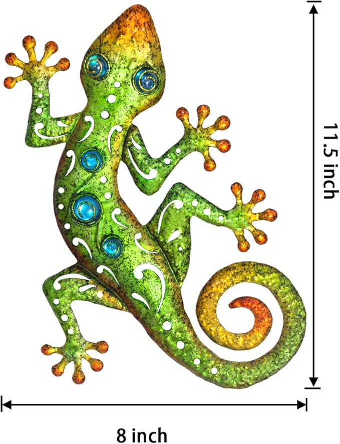 Metal Outdoor Green Gecko Wall Decor Lizard Metal Wall Art Suitable for Decoration Garden Patio Yard 11.5 * 8.5lnch