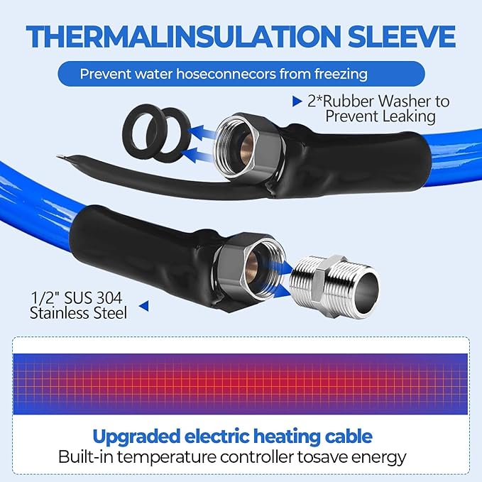 100FT (15-100FT) Heated Water Hose for RV,-45 ℉ Antifreeze 4.0 Upgraded Heated Drinking Water Hose，Rv Freshwater Hoses with Fittings, Rv Accessories