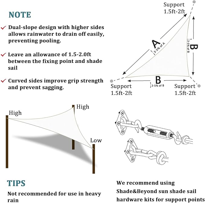 Shade&Beyond Sun Shade Sail Breathable UV Block Outdoor Covering Cloth for Backyard, Pool, 17'X17'X17', White (Customized Available)