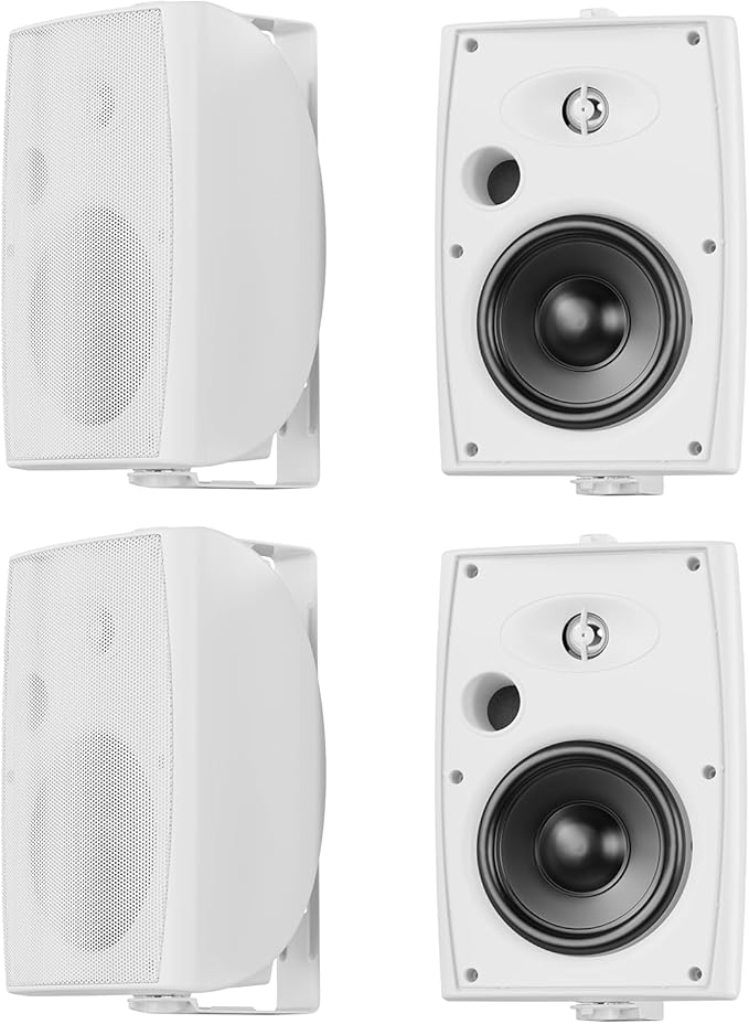 6.5 Inch Max 800W Outdoor Bluetooth Speakers Waterproof Wired with Multifunctional Amplifier Wall Mount Outdoor Speaker System for Patio Garden Poolside Home(4 Speakers,White)