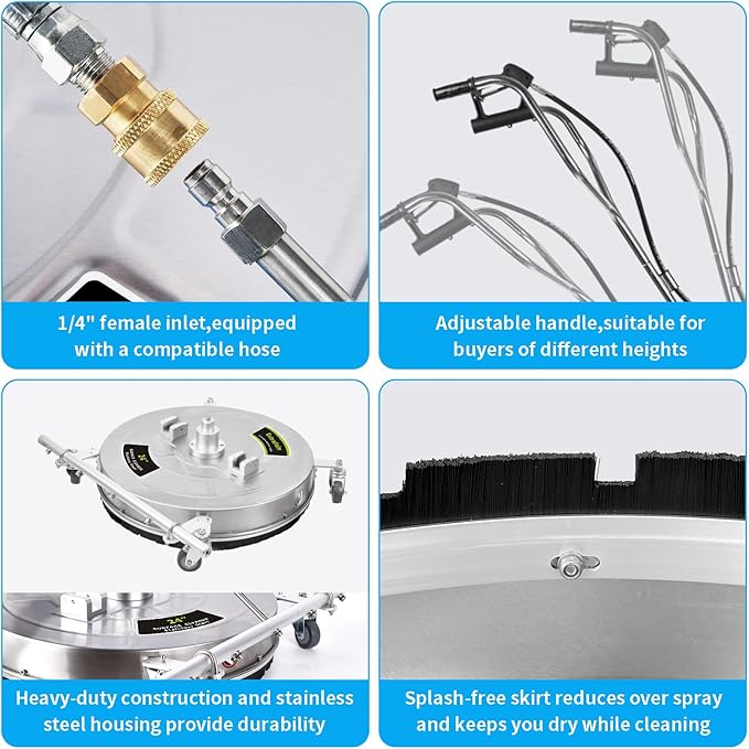 24" Pressure Washer Surface Cleaner Mate with 5 Nozzles Water Broom, Stainless Steel Surface Cleaner for Pressure Washer, Dual Handle Power Washer Surface Cleaner for Concrete Driveway, 4200 PSI