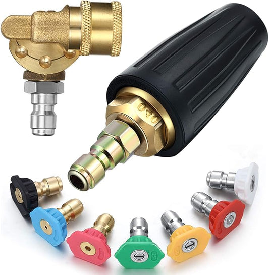 Mudder 4000 Psi Power Rotating Pressure Washer Tips Turbo Nozzle with 1/4 Quick Connector and 4500 Psi Pivoting Coupler and 7 Pcs Spray Nozzle Tips Kit Multiple Degrees