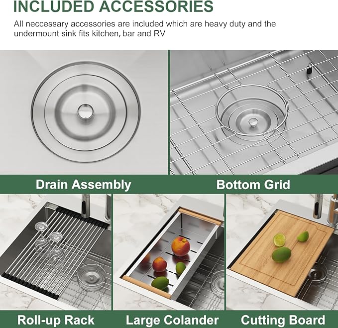 28 x 22 Inch Drop In Kitchen Sink Workstation 16 Gauge Stainless Steel Handmade Sink Single Bowl Topmount Large Deep Overmount Sinks Basin 28"x22"x9"