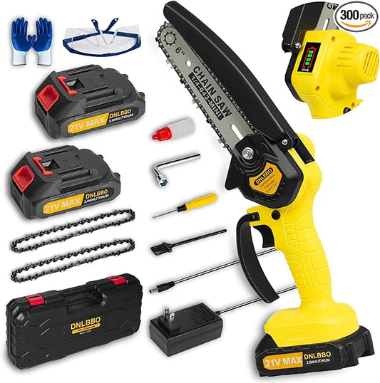 Mini Electric Chainsaw,6inch Mini Chainsaw Cordless,With Battery Level Display,Equipped With 2 21V2.0Ah Batteries and 3 Chains for Tree Trimming Wood Cutting, Best Gifts for Dad, Husband