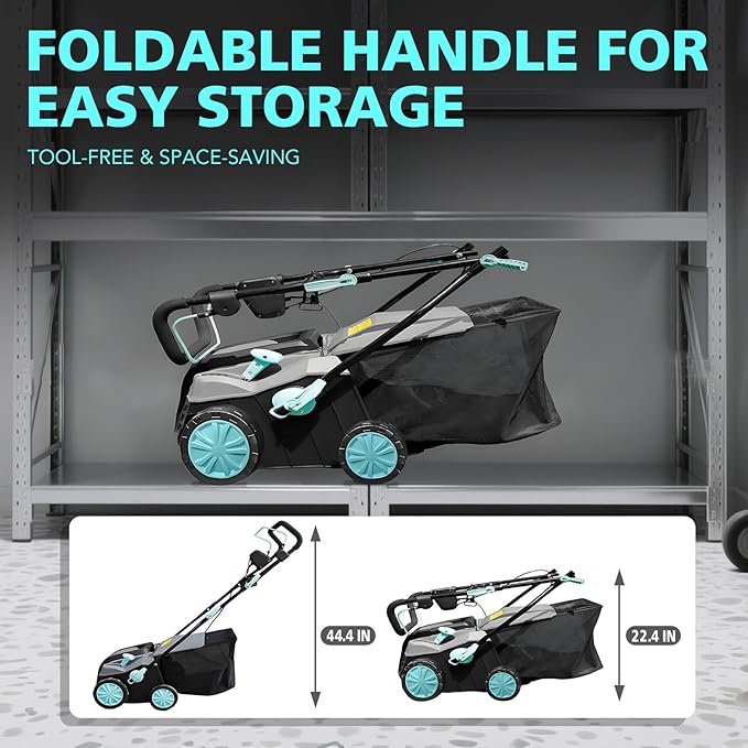 16-Inch 15-Amp 2-in-1 Electric Dethatcher and Lawn Scarifier with 14.5-Gallon Collection Bag, 5-Position Depth Adjustment, Lawn Care Machine for Thatch Removal and Grass Revitalization - XSS16D