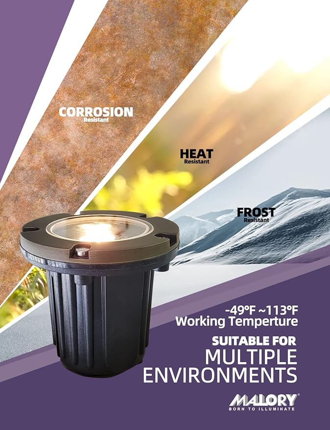 MALORY Low Voltage Landscape Lights, (4.6''H) Brass Top Cover 12V Outdoor In Ground Lights, LED Landscape Well Lighting for Pathway, Driveway, Deck Step and Garden 1 Pack with MR16 Bulb (Flat Top)