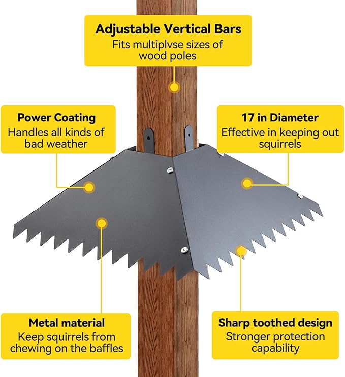 Metal Squirrel Baffle for 4x4Post, 17 Inch Squirrel Guard Stopper for Outdoor Bird Feeder Poles, Sciuridae Proof Baffles Keep Squirrels and Raccoons Out of Bird Houses (1 Pcs)