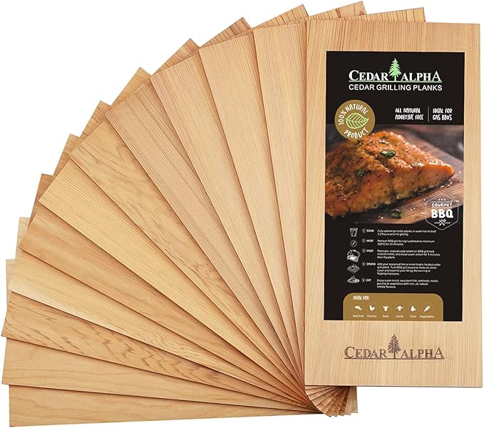 12 Pk Cedar Planks for Grilling Salmon, Meat Fish and Veggies. Adding Extra Smoke and Flavor, Soaking Fast, Cedar Grilling Planks for Clearance(11"X5", Natural Cedar Wood)