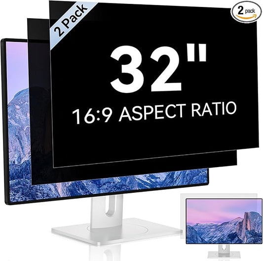 [2 Pack] 32 Inch Computer Privacy Screen Filter for 16:9 Aspect Ratio Widescreen Monitor - Anti Glare Blue Light Filter, Removable Computer Monitor Privacy Shield, Anti-Scratch 32in Protector Film
