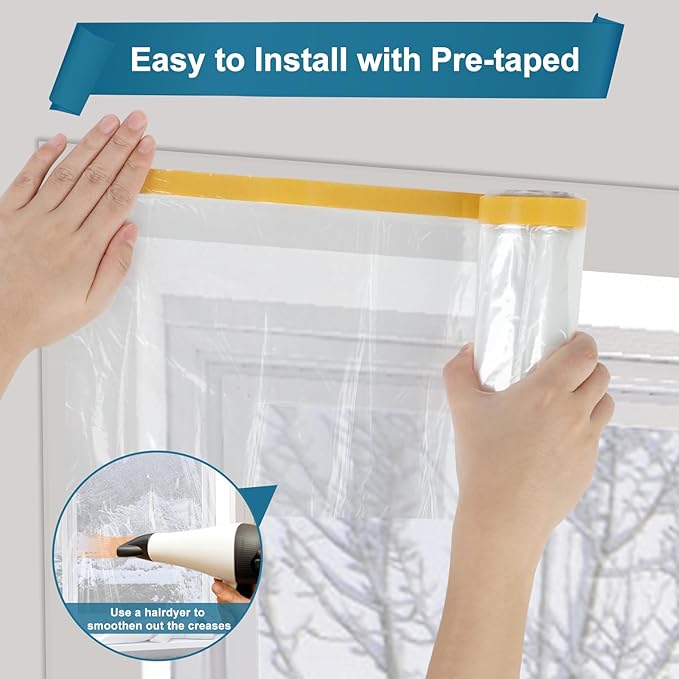 2 Pack Window Insulation Kit, Plastic Window Covering 62 Inch Wide × 393 Inch Length with Double-Sided Tape, Insulator Seal Kit for 20-3'x5' Windows Winterizing for Winter, 2 Roll Clear