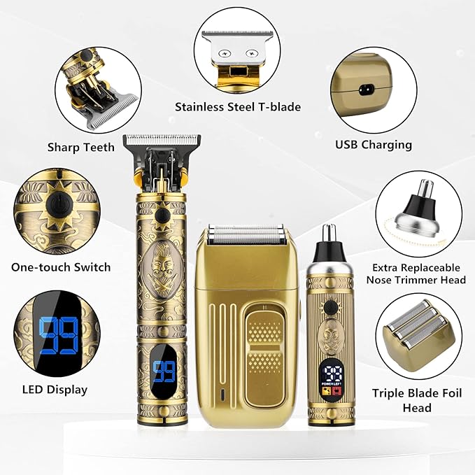Professional Hair Trimmer for Men,Hair Clippers Nose Hair Trimmer Shaver Set,Cordless Barber Clippers,T-Blade Beard Trimmer Electric Shaver Razor for Men Haircutting Grooming Kit