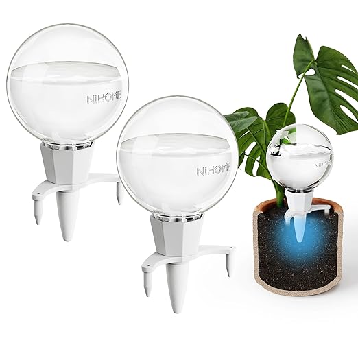 NiHome 2PCS Clay Base Plant Self-Watering Globes for Indoor Use, 17oz Large Capacity Slow Release Water Reservoir Automatic Watering System with Easy Setup for Houseplants Home Office Balcony Planters