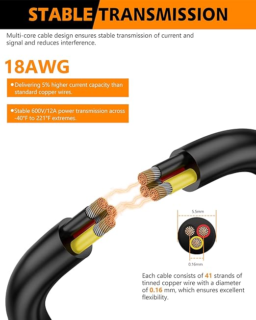 18 AWG 3 Conductor Electrical Wire -18/3 Gauge Stranded PVC Cord-Oxygen-Free Tinned Copper Core,12V/24V Low Voltage Flexible Cable for Automotive Marine LED Strips,Solar Lighting(49.21FT Heavy-Duty)