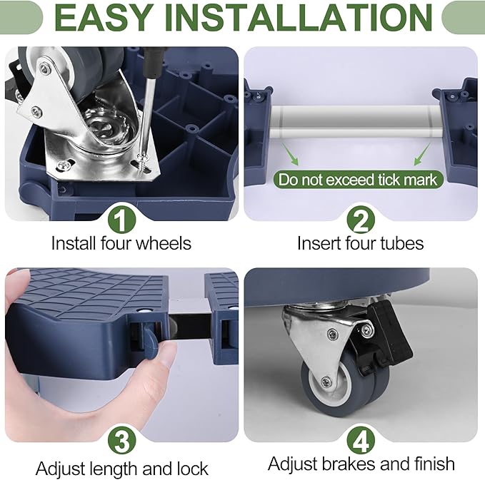 2 Pack Plant Caddy Stands with 360° Wheels Adjustable 15-22 Inch Rolling Plant Stands Heavy Duty Large Plant Carts Dolly with Casters 440lbs Capacity for Large Planter, Garden Pot, Flower Pot, Blue