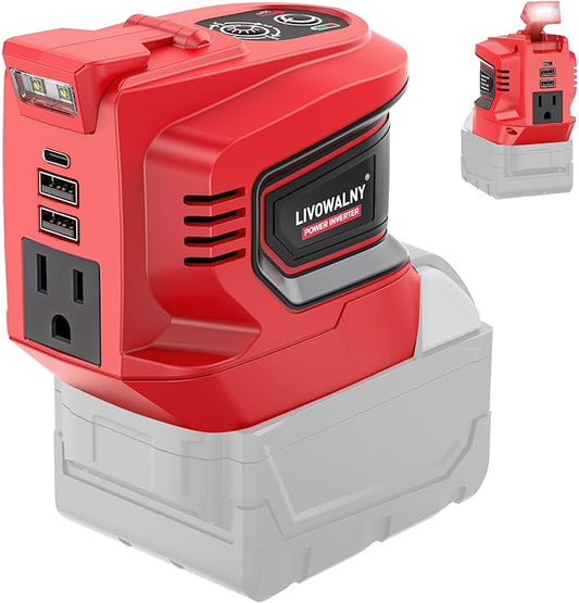 200W Power Inverter Compatible with Milwaukee, DC 18V to AC 110-120V Battery Inverter, Portable Power Station Generator, Charger Adapter Battery Powered Outlet w/ 2 USB Ports & 1 Type-C & 1 AC Outlet
