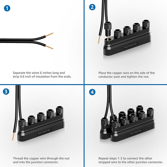 SUNVIE Low Voltage Wire Connector Fastlock3 Landscape Lighting Connectors 12-20 Gauge Low Voltage Connectors 5-Way Landscape Lighting Junction Hub for Garden Path Lights Spotlights, 4 Pack