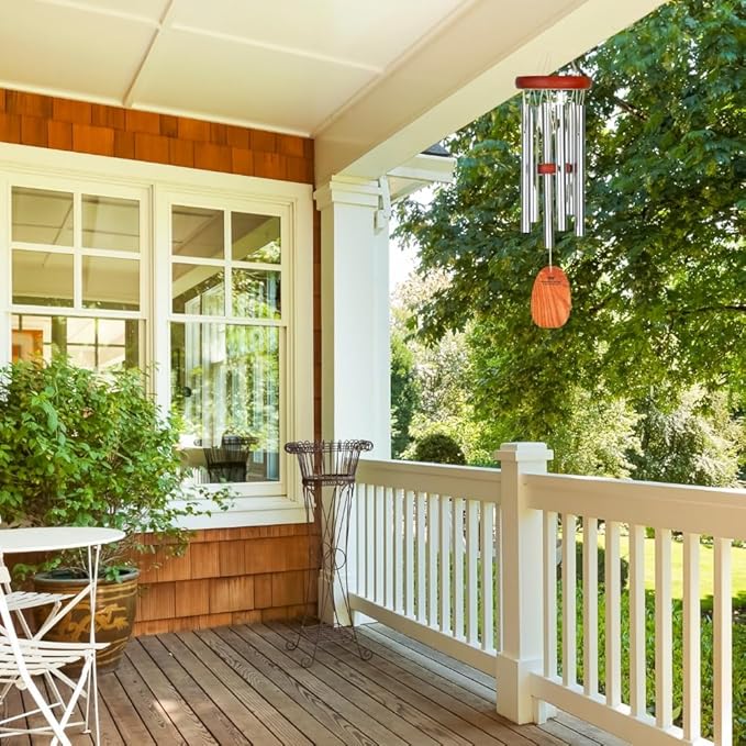 Woodstock Chimes Amazing Grace Wind Chime for Outside 16" Small Silver, Outdoor Decor for Patio, Porch, Garden, Memorial Gift for Loved Ones AGSS