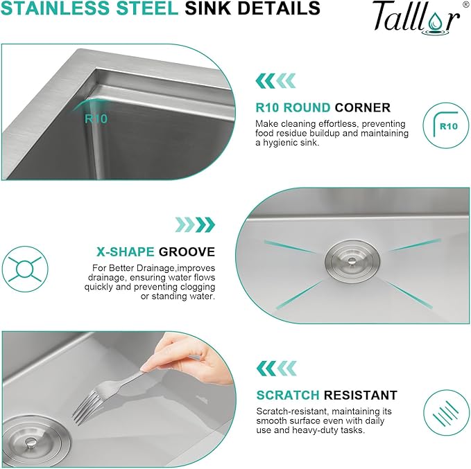 25" Drop In Kitchen Sink with Faucet Combo - 25x22 Kitchen Sinks Drop In and Faucet Combo Set Workstation 16 Gauge Stainless Steel Topmount Single Bowl Over Counter Sinks Basin #TLT-0018