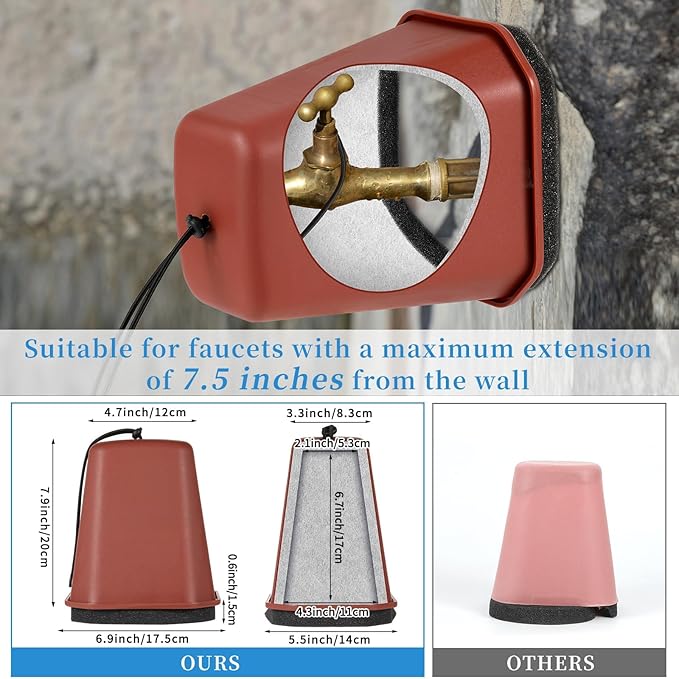 2 Pack 2025 Upgrade Extra Long Pet Proof Outdoor Faucet Covers Winter 8.5x7x5.5in Plastic Thick Foam Spigot Cover w/Reflective Strips or Outside Water Faucet Winter Freeze Protection (Red)